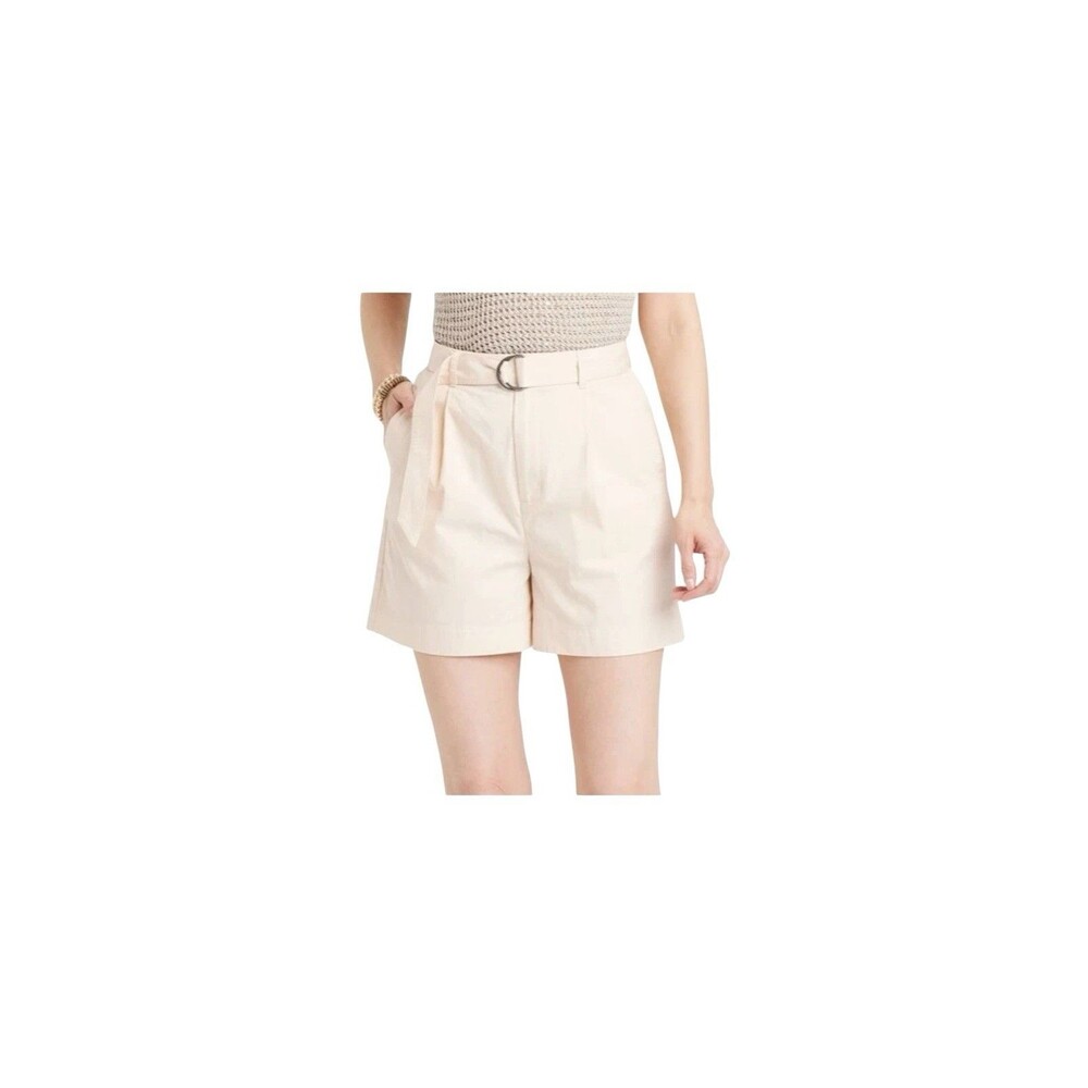 Women's High-Rise Belted Tailored Shorts - A New Day Cream Size 14